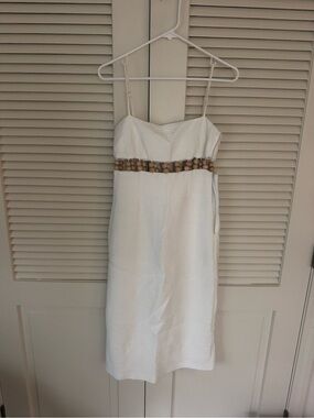Antonio Melani White Spaghetti-Strap Midi Dress with Beaded Waist- Size 2